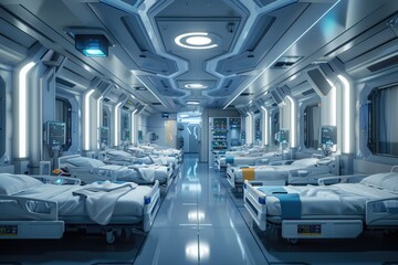 Obraz premium A hospital room filled with multiple beds
