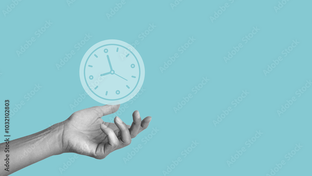 Poster protect your future and time management concept is shown by hand with the clock