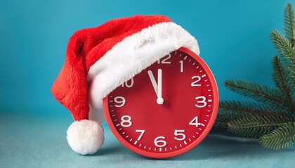  Red clock with Christmas Santa hat