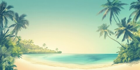 Obraz premium A serene tropical beach scene featuring gentle waves, palm trees, and a tranquil sky, perfect for relaxation and vacation themes.