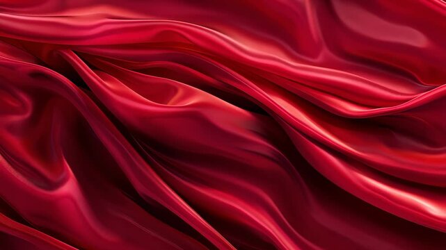 Red silk fabric with smooth flowing folds, abstract art concept.