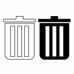 black and white waste container icon set, silhouettes, on a white background. trash, delete icon