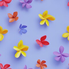 Naklejka premium Vibrant 3D Floral Elegance, intricate patterns of colorful flowers and butterflies on a light purple backdrop, exuding artistic depth and texture, perfect for home decor.