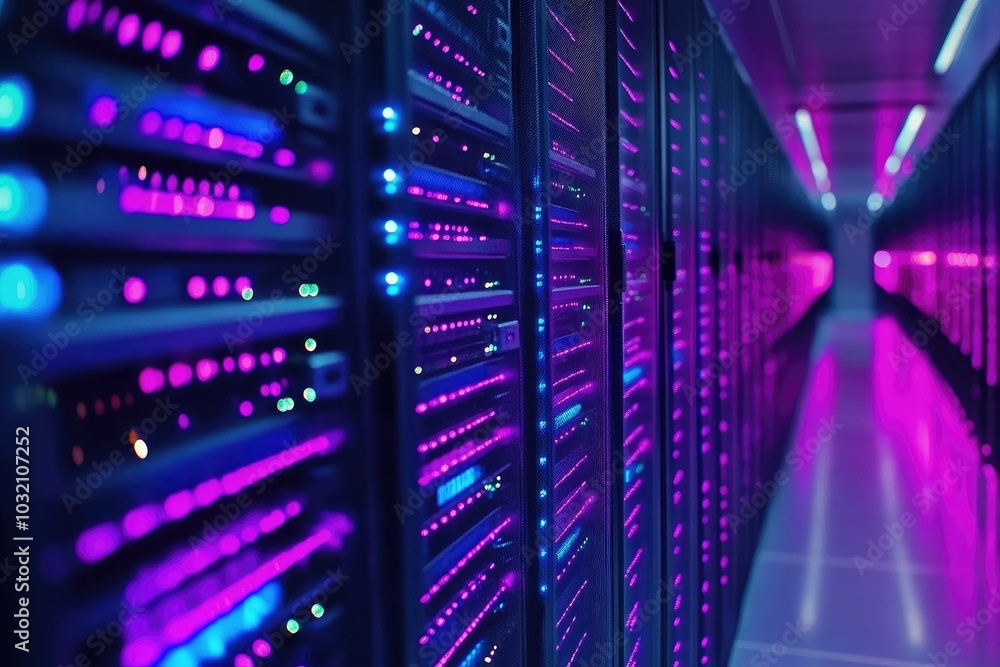 Poster vibrant digital data flow in modern server environment