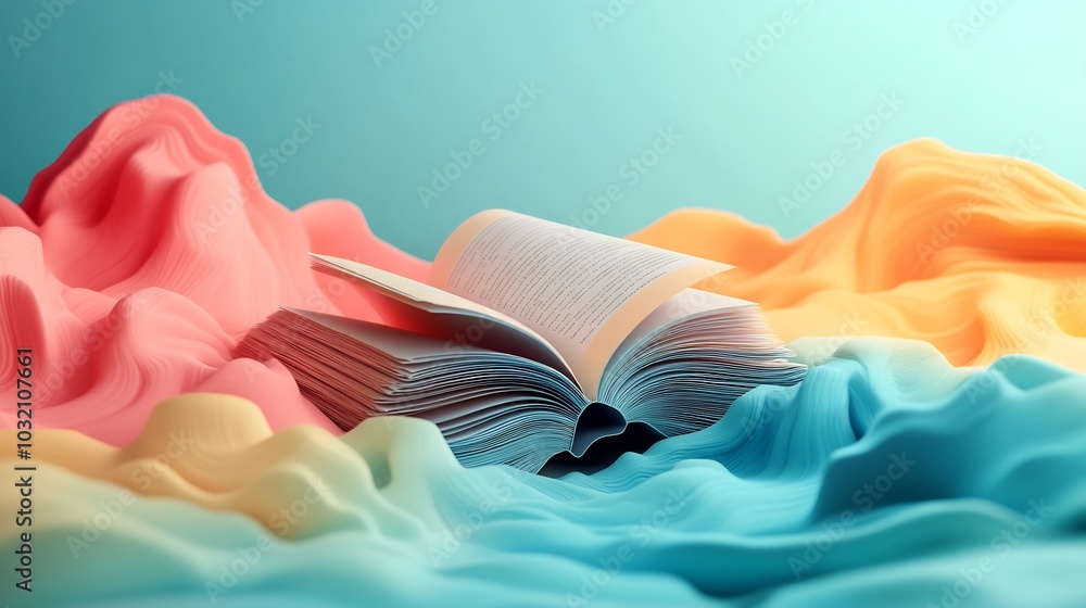 Poster stunning gradient abstract 3d illustration for world book day displaying an open book surrounded by 