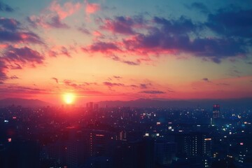 Captivating Sunset View Over Cityscape at Dusk
