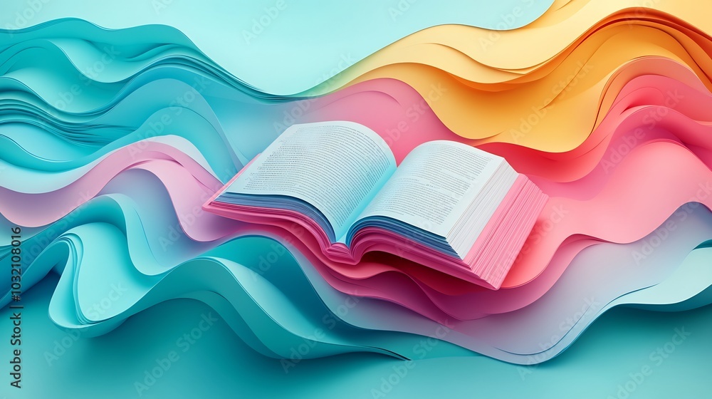 Poster stunning gradient abstract 3d illustration for world book day displaying an open book surrounded by 