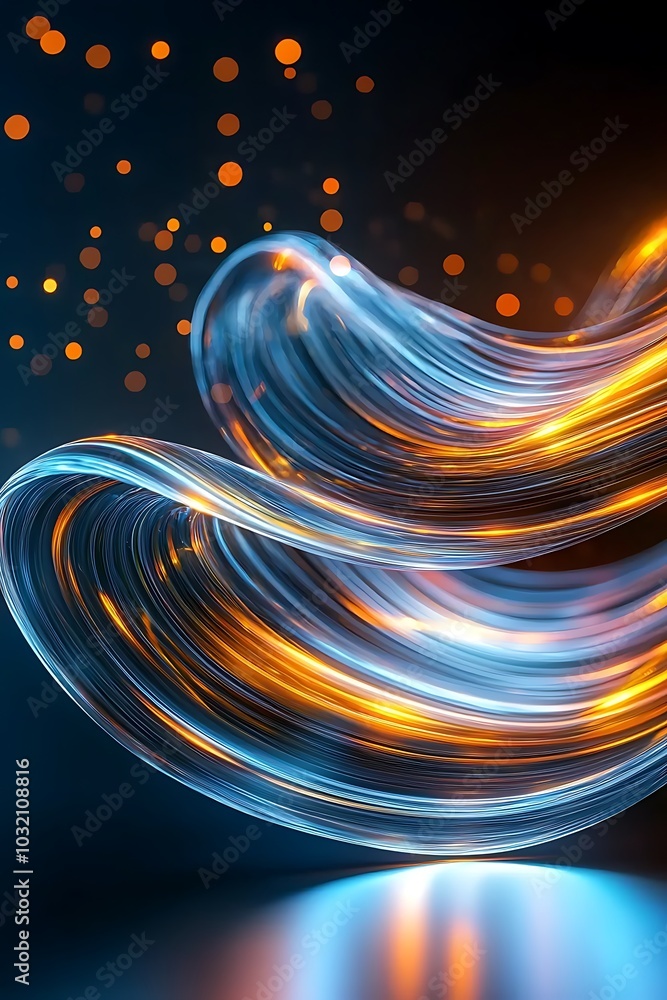 Poster a stunning abstract image featuring ethereal light waves in orange and blue, creating a captivating 