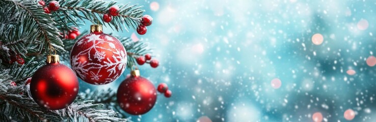 Holiday greeting card with Merry Christmas and Happy New Year message. Banner.