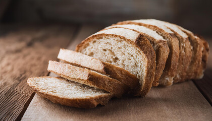 Naklejka premium Sliced loaf on wooden table. Fresh bread. Tasty food.
