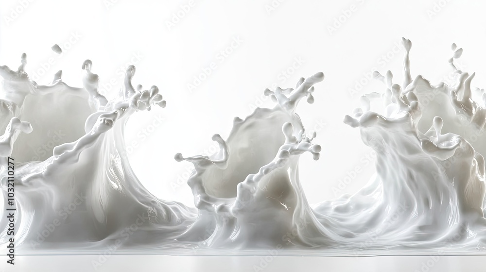 Poster dynamic white milk waves creating airborne patterns generative ai