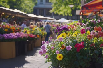 Obraz premium Vibrant Flower Market Filled with Colorful Blooms