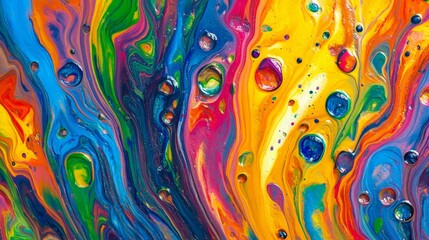 Naklejka premium Vibrant Abstract Fluid Art Painting with Swirling Colors