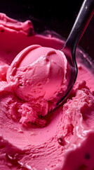 Vivid Closeup of Italian Fluorescent Pink Gelato, High Contrast Textures, Evocative Sensory Experience, Studio Setting