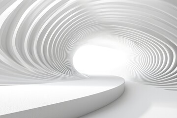 Abstract White Curved Tunnel with Circular Light