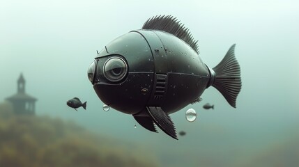 Obraz premium Exploring the depths of innovation a unique robotic fish in an underwater world of technology and nature interaction