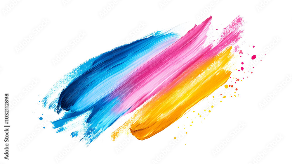 Poster vibrant abstract strokes, dynamic colors swirl and blend, creating an energetic visual on a clean wh