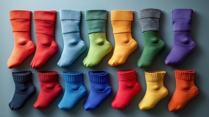 A collection of colorful socks in different styles and lengths