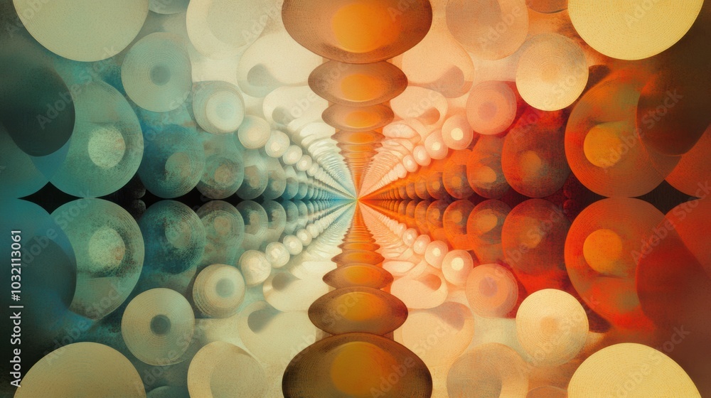 Poster symmetrical arrangement of identical circles, a minimalist design showcasing uniformity and balance 