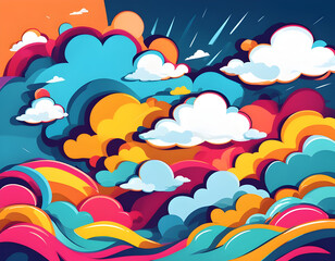 colorful wind and clouds with cool isolated pop art style background