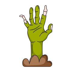 Spooky zombie hand. Traditional Halloween mystic symbol. Vector flat simple element, color illustration. For logo, sticker, print, web design, scrapbooking