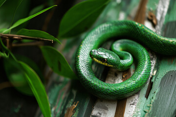 AI Image. Chinese Lunar New Year banner with traditional green wooden snake