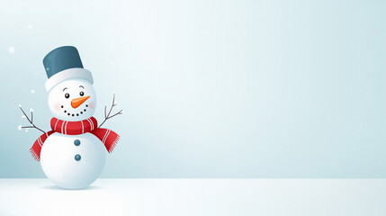 AI Image. Illustration winter banner with happy snowman and empty space