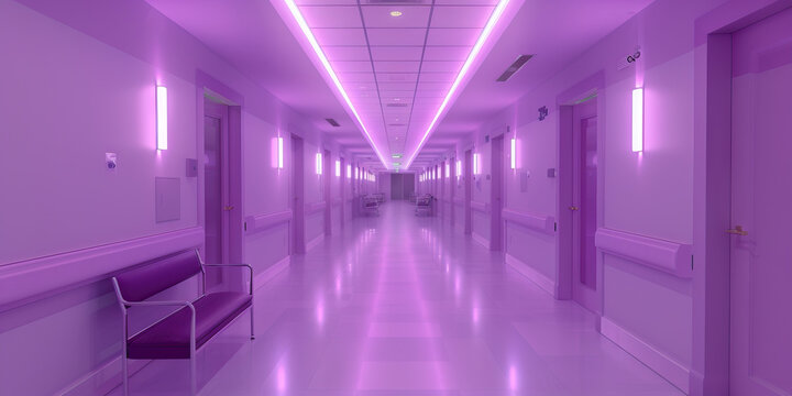A serene lavender hue washes over the walls of a mental health ward, promoting relaxation and stress relief.