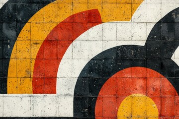 Naklejka premium Abstract Geometric Pattern Painted on a Tile Wall