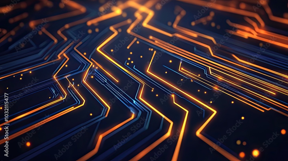 Poster intricate glowing circuit lines on deep background
