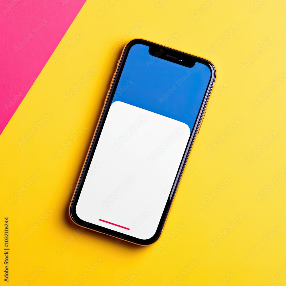 Poster modern mobile banking app interface on colorful background
