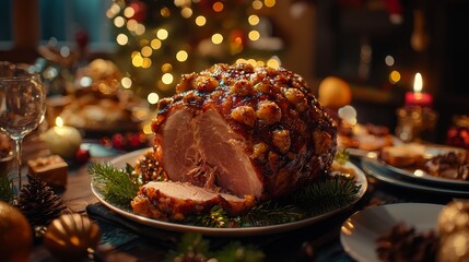 Festive Honey Baked Ham on a Holiday Table