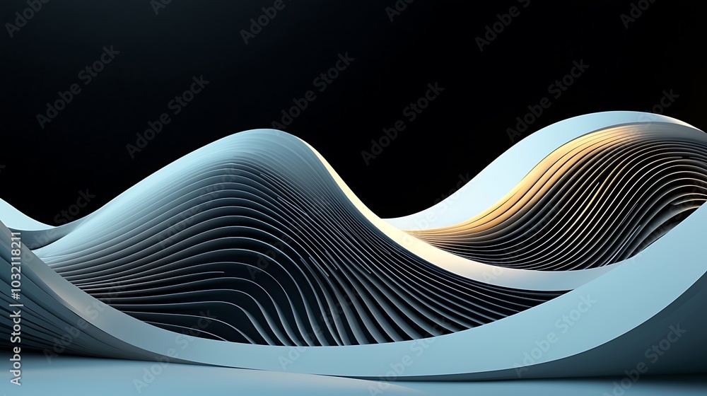 Poster a visually striking abstract representation of flowing waves, showcasing smooth curves and intricate