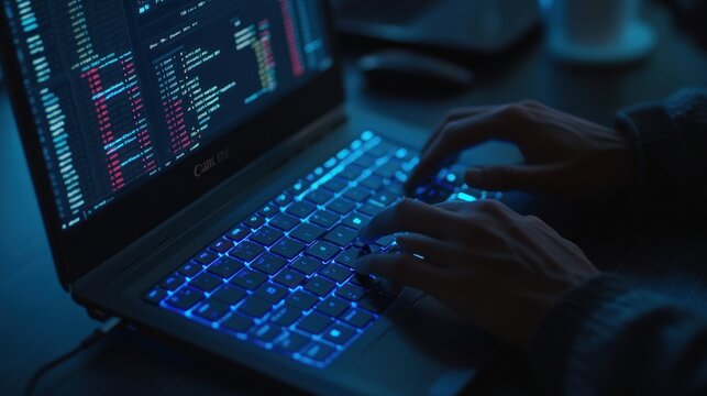 Closeup of a person coding on their laptop