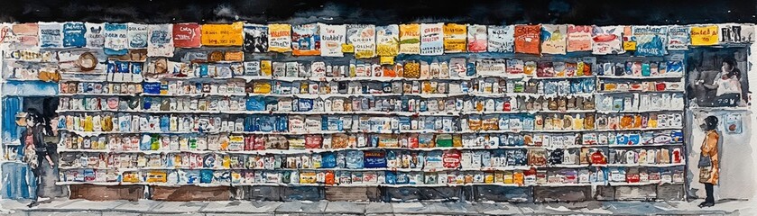 Fototapeta premium Charming Watercolor Painting of a Bookstore Scene