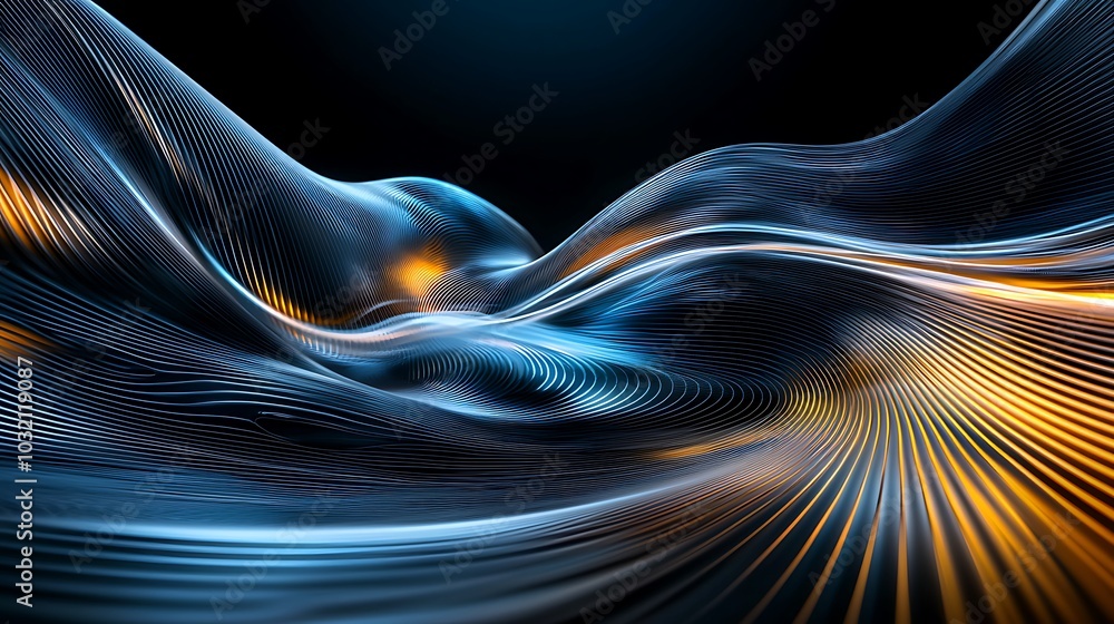 Poster mesmerizing abstract image featuring flowing waves with blue and orange light. perfect for backgroun