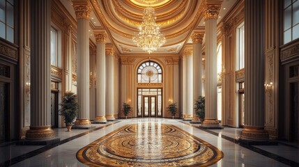 Obraz premium A grand entrance hall with tall columns