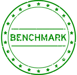 Grunge green benchmark word round rubber seal stamp on white background