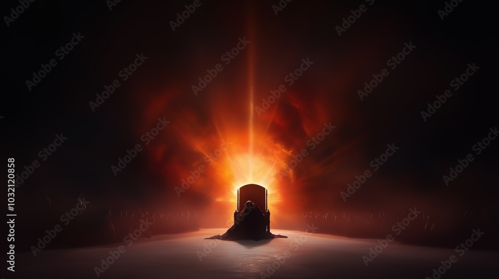 Aufkleber a figure seated on a throne illuminated by a powerful light source, creating an atmosphere of myster