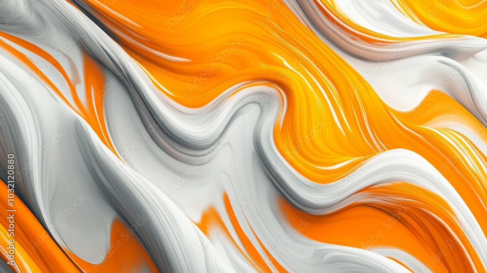 Poster orange and white paint mixing together creating a wavy and flowy abstract pattern. perfect for backg