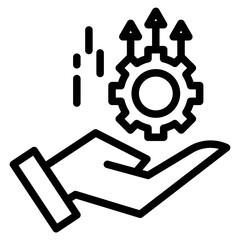 Hand holding a gear. Vector icon.