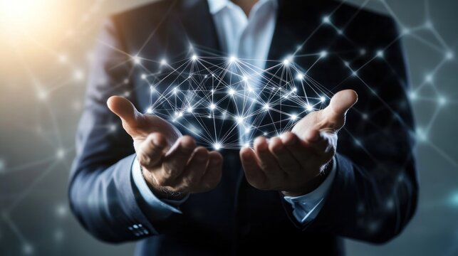 Businessman Holding Digital Network