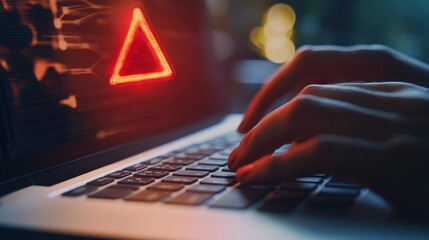 Cybersecurity warning on laptop screen.