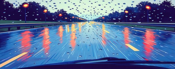 Scenic View from the Driver's Seat on a Rainy Day