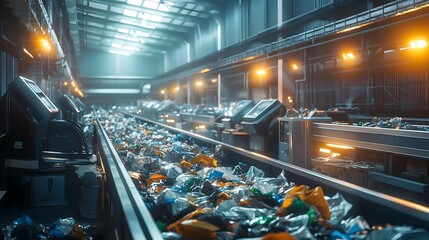 Futuristic Recycling Center with AI Driven Machinery Optimizing Waste Sorting and Resource Recovery