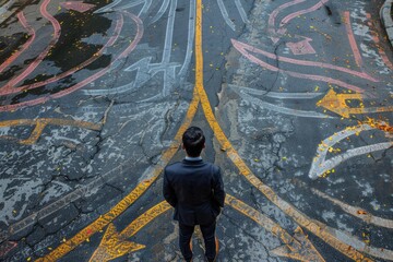 A person dressed in business attire standing outdoors