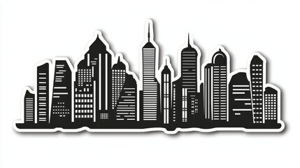 Obraz premium Silhouette of Modern City Skyline with Skyscrapers in Black and White