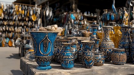 Quaint Thrift Store with Unique Blue Pottery