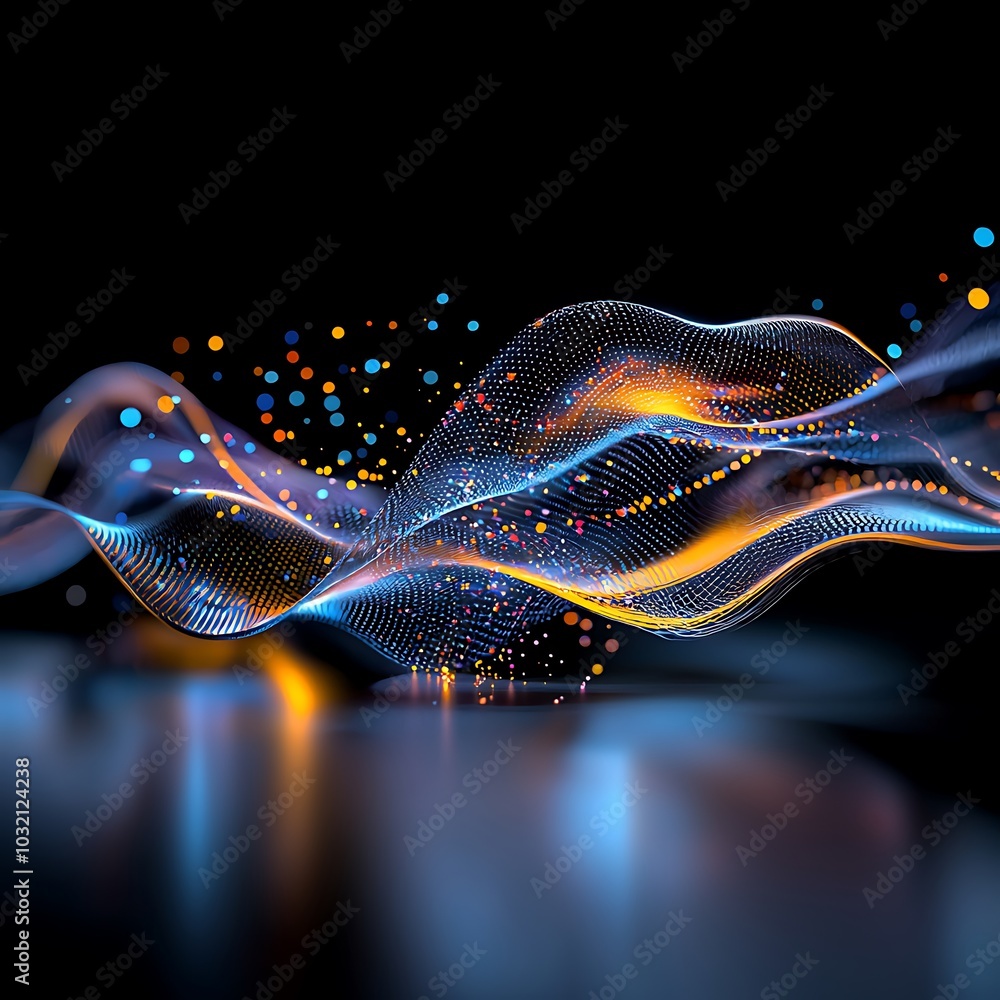 Poster captivating abstract visual of vibrant waves of light, showcasing dynamic energy and motion against 