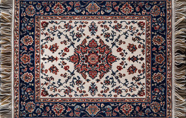 Aerial view of circular Persian rug with intricate patterns